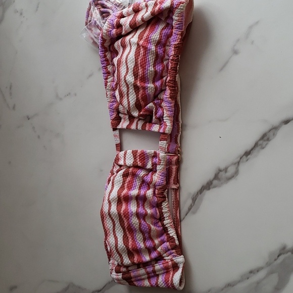 Shade & Shore Bandeau Pink Multi Stripe Convertible Bikini Top Size L (12-14) # - Picture 4 of 10